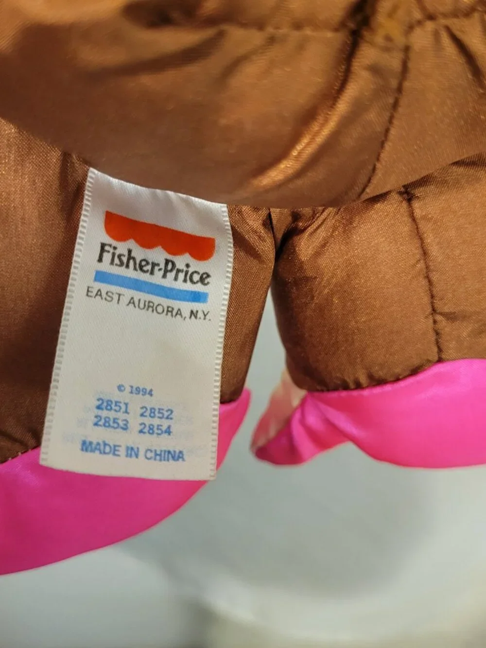 Fisher-Price 1994 Hanging Monkey Plush Brown Pink Vintage Toy
